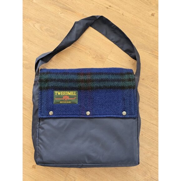 Tweedmill‎ Blue Plaid 100% Wool Waterproof Back Picnic Blanket w Carrying Bag - Picture 1 of 6